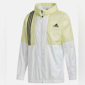 adidas Axis Wind Jacket Mens Hooded Windbreaker White / Yellow Tint